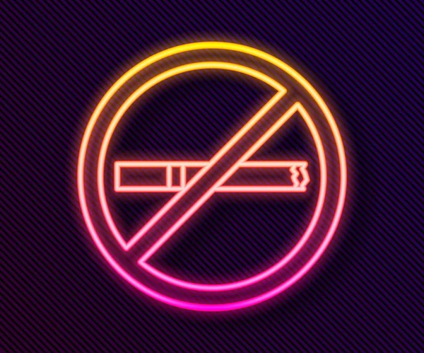 Gloeiende Neon Lijn Niet Roken Pictogram Geïsoleerd Zwarte Achtergrond Sigarettenrook — Stockvector