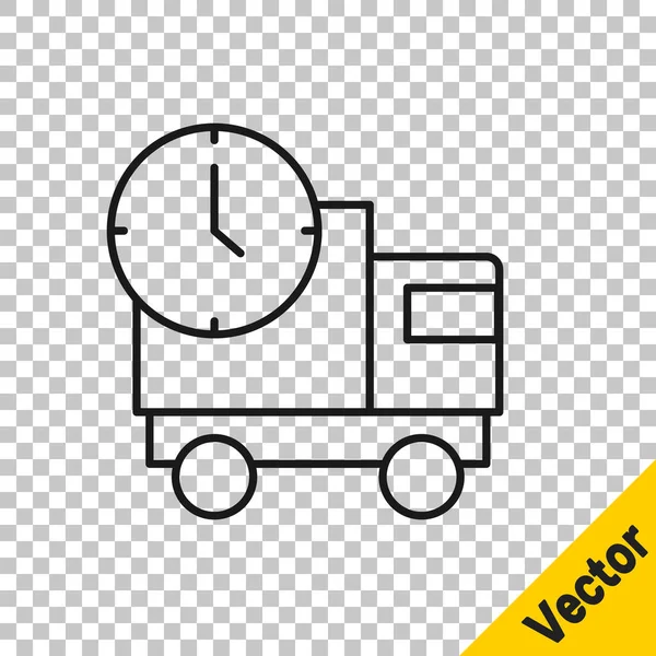 Ligne Noire Logistique Camion Livraison Icône Temps Isolé Sur Fond — Image vectorielle