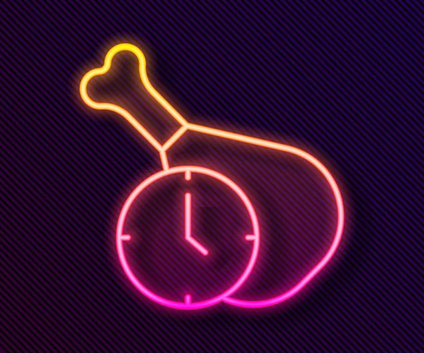 Parlayan neon hattı yemek zamanı simgesi siyah arka planda izole edildi. Yemek zamanı. Vektör.