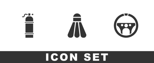 Set Aqualung Badminton Shuttlecock Steering Wheel Icon Vector — Stock Vector