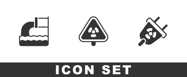 Set Aguas Residuales Triángulo Con Radiación Icono Del Enchufe Eléctrico — Vector de stock