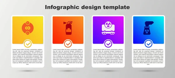 Set Atom Brandblusser Radioactieve Goederentrein Kerncentrale Bedrijfsinfographic Sjabloon Vector — Stockvector