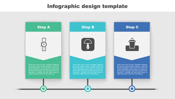 Set Wrist Watch Mushroom Trash Can Business Infographic Template Vector — Stock Vector