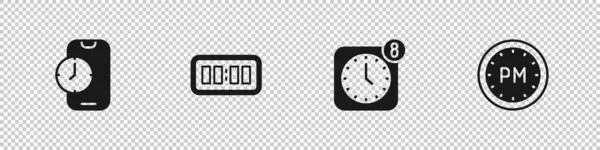 Définir Application Réveil Mobile Alarme Numérique Icône Heure Jour Vecteur — Image vectorielle
