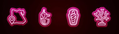 Lahit ve Mercan 'daki Mısır Anubis mumyasının haritasını çıkar. Parlayan neon ikonu. Vektör.