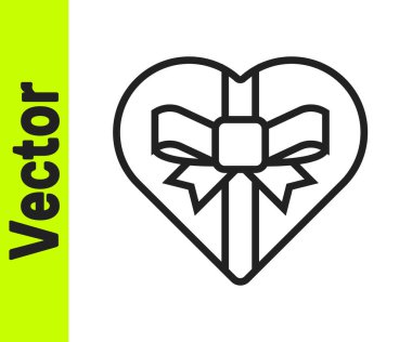 Kalp şeklinde siyah çizgi Candy ve beyaz arka planda yay ikonu izole. Sevgililer Günü. Vektör.