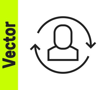 Siyah çizgi değişim simgesi beyaz arkaplanda izole edildi. İnsanlar arasında bilgi alışverişi. Personel ya da insanlar yer değiştirme ya da yer değiştirme konsepti. Vektör.