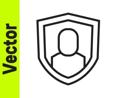 Siyah çizgi Kullanıcı koruma simgesi beyaz arkaplanda izole edildi. Güvenli kullanıcı girişi, şifre koruması, kişisel veri koruması, kimlik doğrulaması. Vektör.