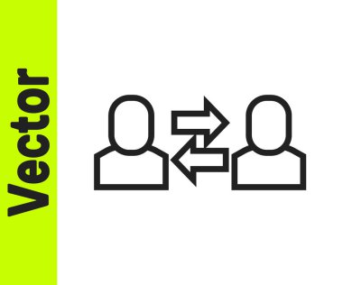 Siyah çizgi değişim simgesi beyaz arkaplanda izole edildi. İnsanlar arasında bilgi alışverişi. Personel ya da insanlar yer değiştirme ya da yer değiştirme konsepti. Vektör.