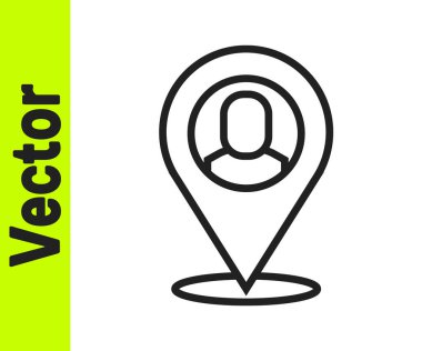 Siyah çizgi İşçi konumu simgesi beyaz arkaplanda izole edildi. Vektör.