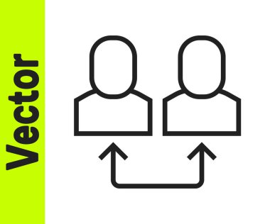 Siyah çizgi değişim simgesi beyaz arkaplanda izole edildi. İnsanlar arasında bilgi alışverişi. Personel ya da insanlar yer değiştirme ya da yer değiştirme konsepti. Vektör.