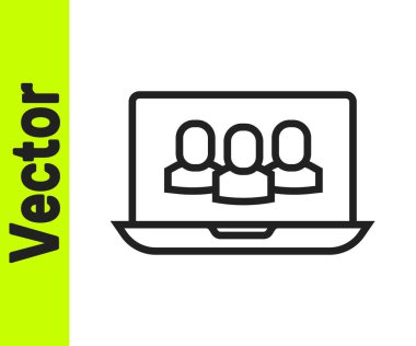 Siyah hat görüntülü sohbet konferansı simgesi beyaz arkaplanda izole edildi. Çevrimiçi iş görüşmesi formu. Uzak proje yönetimi. Vektör.