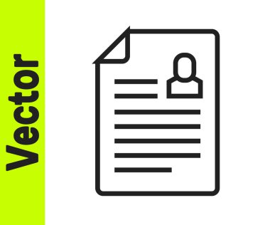 Siyah çizgi beyaz arkaplanda izole edilmiş simgeye devam et. Özgeçmiş başvurusu. Profesyonel personel aranıyor. Personel analizi devam ediyor. Vektör.