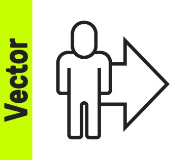 İdari simgelerden oluşan bir ekibin siyah çizgi lideri beyaz arka planda izole edildi. Vektör.