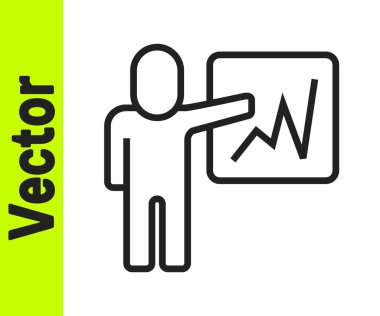 İdari simgelerden oluşan bir ekibin siyah çizgi lideri beyaz arka planda izole edildi. Vektör.