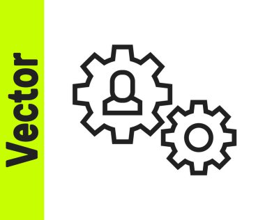 Beyaz arka planda vites simgesi olan siyah çizgi insan. Yapay zeka. Beyin işaretini düşünüyorum. Beynin sembol çalışması. Vektör.