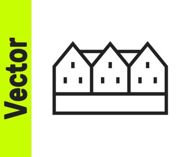 Beyaz arka planda siyah çizgi İzlanda ahşap ev ikonu izole edildi. İzlanda 'nın mimari öğesi. Vektör.