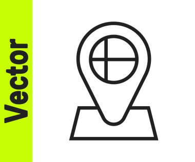 İzlanda 'nın yuvarlak bayrak ulusu beyaz arka planda izole edilmiş siyah çizgi konum işaretleyicisi. Vektör.