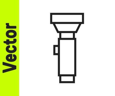 Beyaz arkaplanda siyah çizgi el feneri simgesi izole edildi. Vektör.