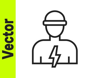 Siyah çizgi elektrik teknisyeni ikonu beyaz arka planda izole edildi. Vektör.