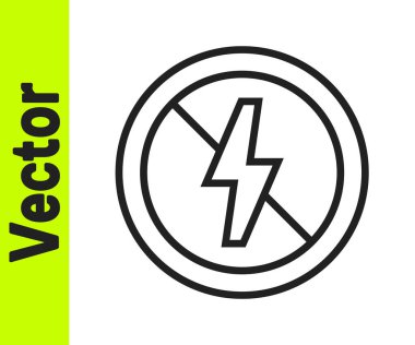 Siyah çizgi. Beyaz arka planda yıldırım simgesi yok. Elektrik yok. Vektör.