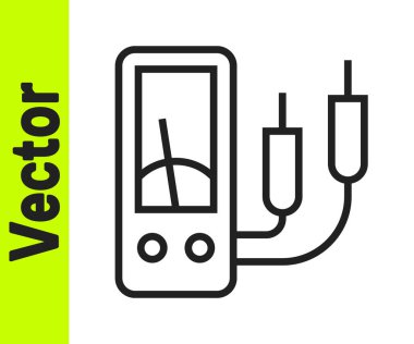 Siyah çizgi Ampere ölçer, multimetre, voltmetre simgesi beyaz arkaplanda izole edilmiş. Elektrik akımını ölçmek için araçlar. Vektör.
