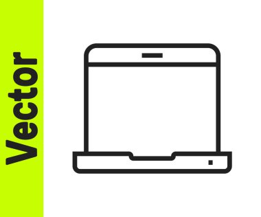 Siyah çizgi dizüstü bilgisayar simgesi beyaz arkaplanda izole edildi. Boş ekran işaretli bilgisayar defteri. Vektör.