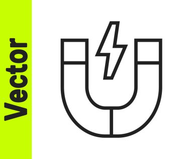 Beyaz arkaplanda siyah çizgi mıknatısı simgesi izole edildi. At nalı mıknatısı, manyetizma, manyetizma, çekim. Vektör.