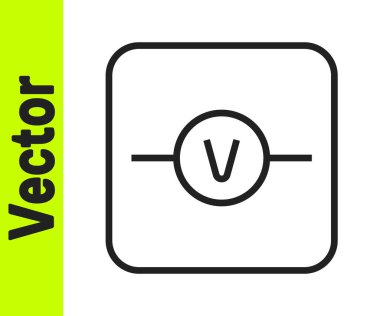 Siyah çizgi Voltmetre elektronik bileşen simgesi beyaz arkaplanda izole edildi. Eğitim için elektrik fiziği şeması. Vektör.