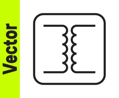 Siyah çizgi elektrik trafo simgesi beyaz arkaplanda izole edildi. Vektör.