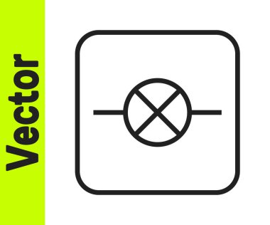 Elektronik devre ikonundaki siyah çizgi lambası beyaz arkaplanda izole edilmiş. Vektör.