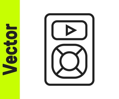 Siyah çizgi müzik çalar simgesi beyaz arkaplanda izole edildi. Taşınabilir müzik cihazı. Vektör.