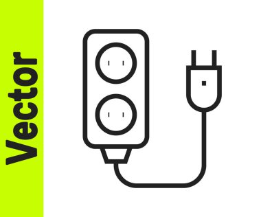 Siyah çizgi elektrik uzatma kablosu simgesi beyaz arkaplanda izole edildi. Priz prizi. Vektör.