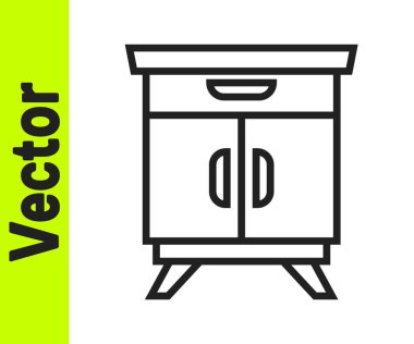 Siyah çizgi mobilya komodininin simgesi beyaz arkaplanda izole edildi. Vektör.