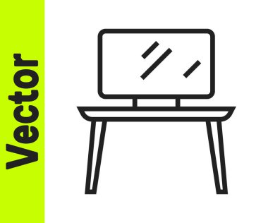 Siyah çizgi televizyon masası simgesi beyaz arkaplanda izole edildi. Vektör.