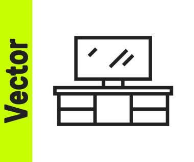 Siyah çizgi televizyon masası simgesi beyaz arkaplanda izole edildi. Vektör.