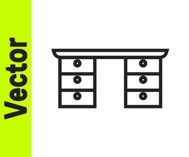 Siyah çizgi ofis masa simgesi beyaz arkaplanda izole edildi. Vektör.