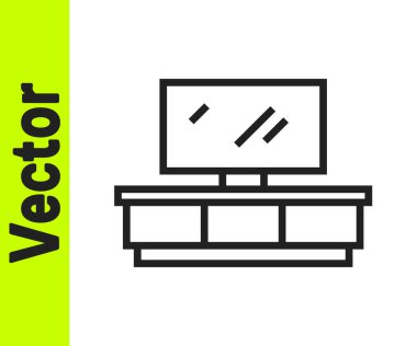 Siyah çizgi televizyon masası simgesi beyaz arkaplanda izole edildi. Vektör.