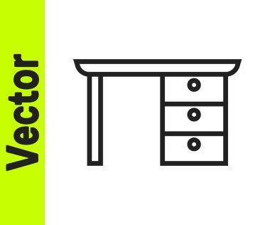 Siyah çizgi ofis masa simgesi beyaz arkaplanda izole edildi. Vektör.