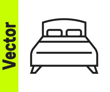 Siyah çizgi. Beyaz arka planda iki ya da bir kişi için büyük yatak. Vektör.