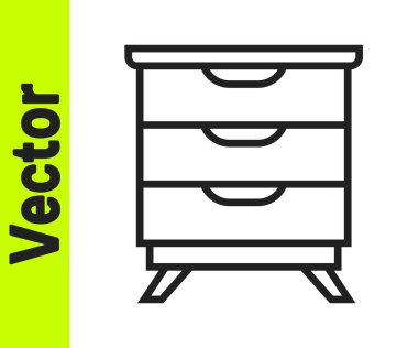 Siyah çizgi mobilya komodininin simgesi beyaz arkaplanda izole edildi. Vektör.