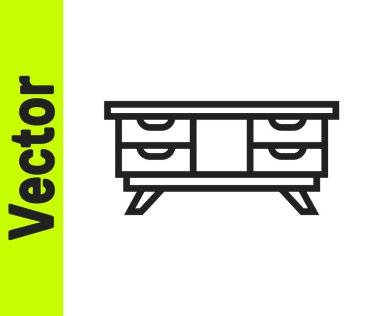 Siyah çizgi televizyon masası simgesi beyaz arkaplanda izole edildi. Vektör.