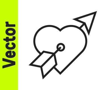 Beyaz zemin üzerinde kalp ve ok simgesi olan siyah çizgi Amour sembolü. Aşk işareti. Sevgililer günün kutlu olsun. Vektör.