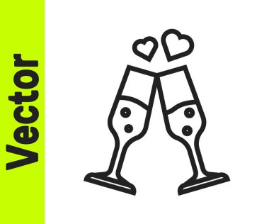 Beyaz arka planda izole edilmiş siyah çizgili şampanya ikonu. Sevgililer günün kutlu olsun. Vektör.