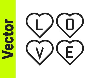 Siyah satır Aşk metin simgesi beyaz arkaplanda izole. Sevgililer Günü tebrik kartı şablonu. Vektör.