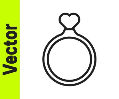 Siyah çizgi alyans simgesi beyaz arkaplanda izole edildi. Gelin ve damat mücevher tabelası. Evlilik sembolü. Elmas yüzük. Vektör.