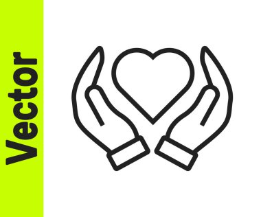 Siyah çizgi kalp el simgesi beyaz arkaplanda izole edildi. El çabukluğu aşk sembolü. Sevgililer Günü sembolü. Vektör.