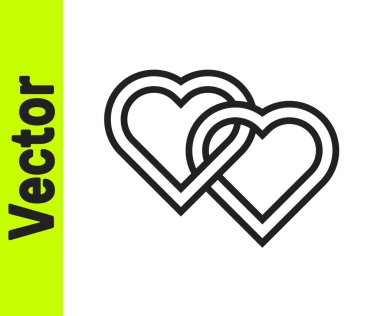 Siyah çizgi İki Bağlı Kalpler simgesi beyaz arkaplanda izole edildi. Romantik sembol, bağlanma, tutku ve düğün. Sevgililer Günü. Vektör.