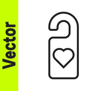 Siyah çizgi Lütfen beyaz arkaplanda izole edilmiş kalp ikonu ile rahatsız etmeyin. Otel Kapısı Askısı Etiketleri. Vektör.