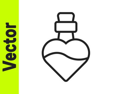 Beyaz arka planda izole edilmiş aşk ikonu ikonu içeren siyah çizgi şişesi. Sevgililer günün kutlu olsun. Vektör.